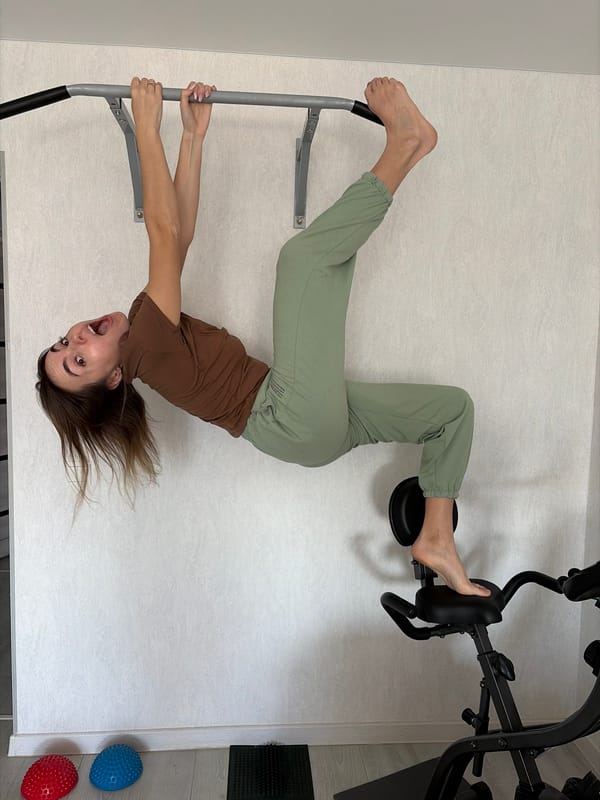 Woman completes morning workout routine in Karyakino, Russia