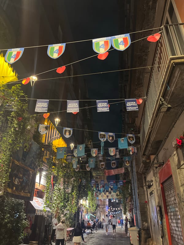Naples historic center streets documented with decorations and fountain