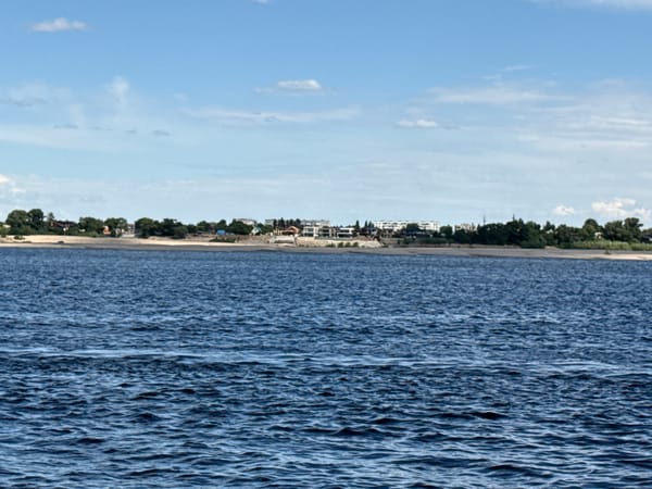 Volga River shoreline in Volgograd on a summer day