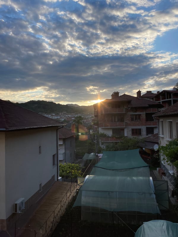 Dramatic sunset captured over Zlatograd, Bulgaria residential valley