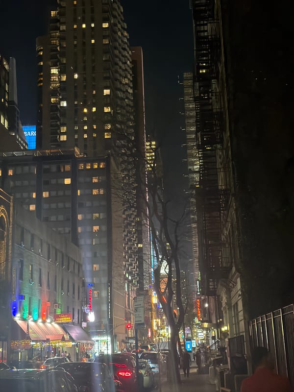 Unusual nighttime NYC photograph captured from elevated perspective