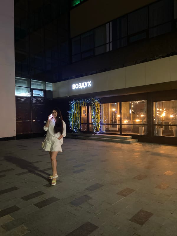 A summer night stroll through central Ufa's lit streets and venues