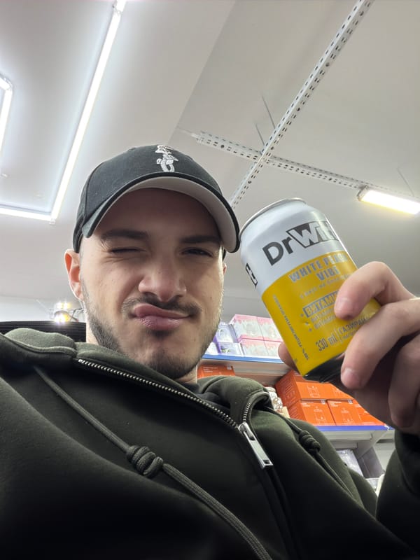 Man with peach soda drink observed in Burgas store