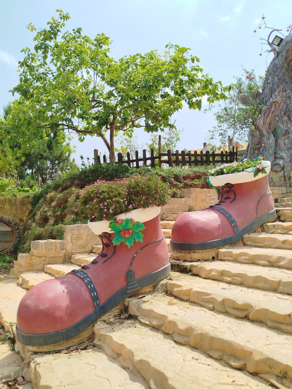 Tourist explores whimsical gardens at Lang Biang resort in Da Lat