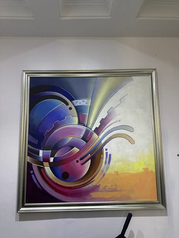 Abstract geometric painting observed on wall in Ilado, Nigeria