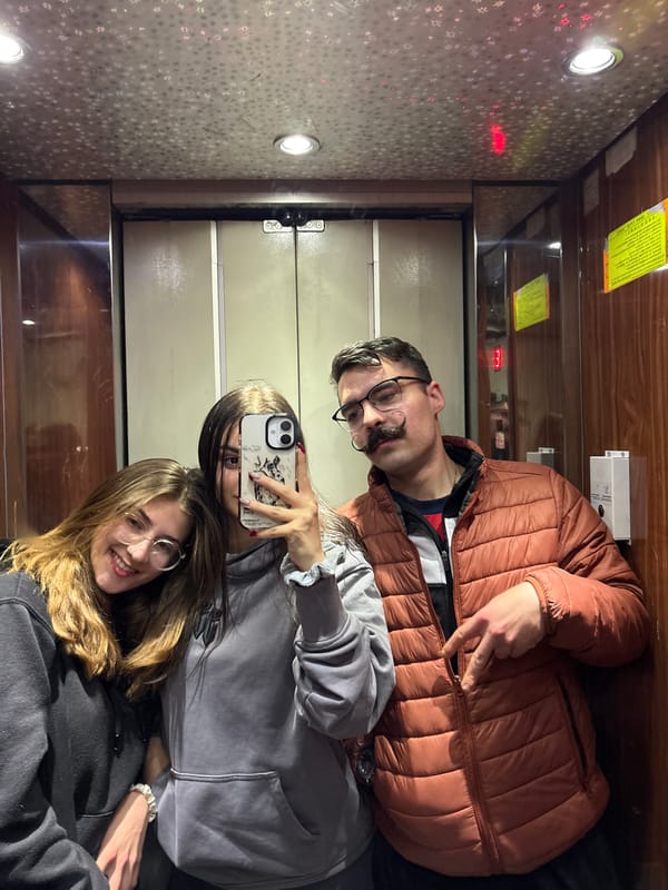 Three people take selfie in Blagoevgrad elevator
