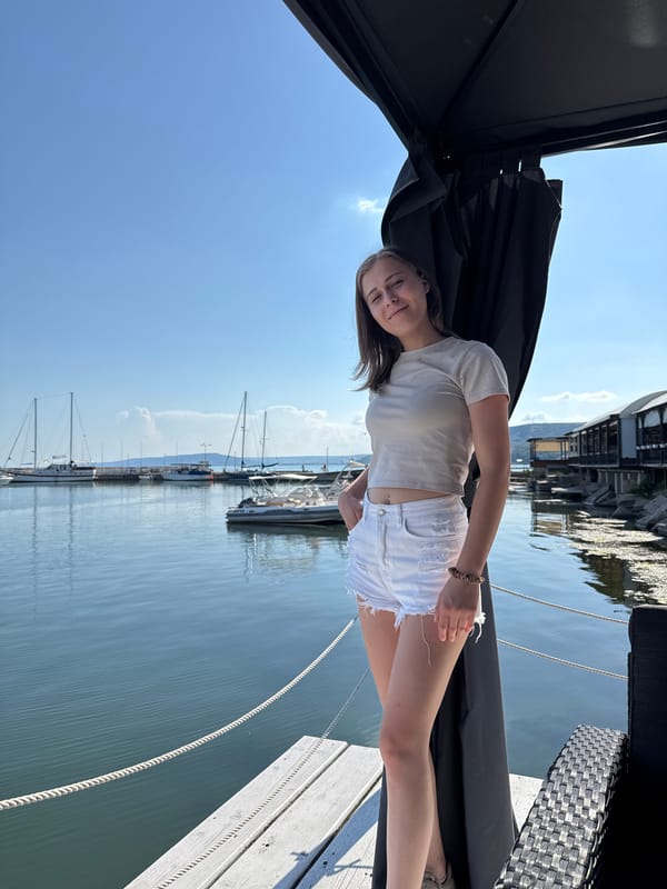 Balchik waterfront: marina dock and seaside cafe seating
