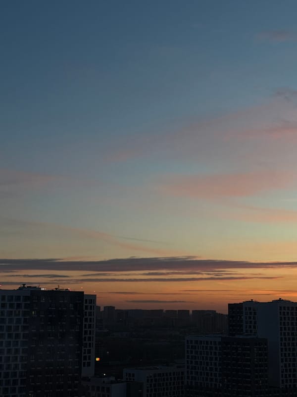 Evening twilight observed over Lyubertsy apartment buildings