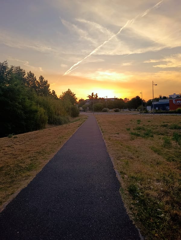 Sunset along a cycling path in Créteil, France