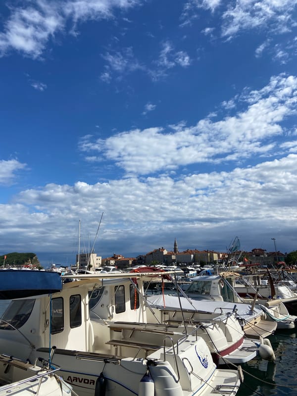 Casual afternoon documentation of Budva's marina and shopping areas