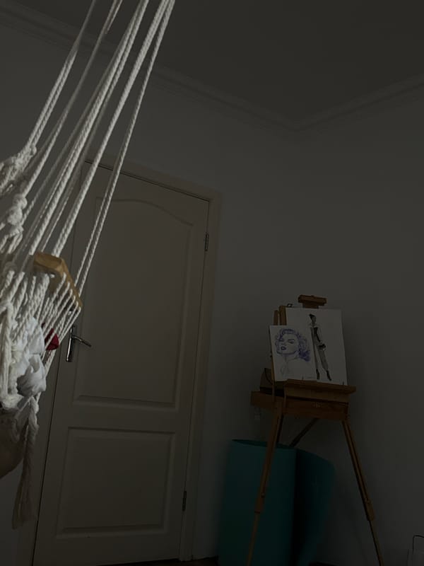 Indoor hammock scene with easel documented in Sofia