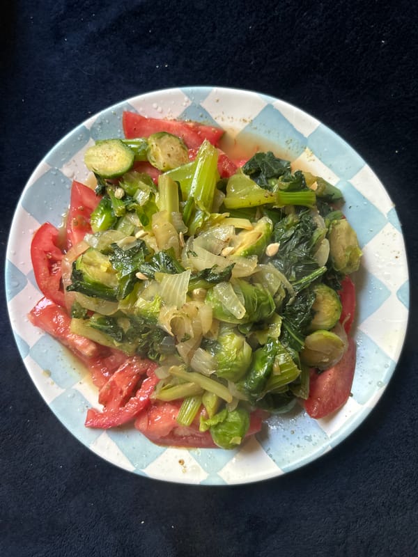 Meal photographed on checkered plate in Los Angeles Monday evening