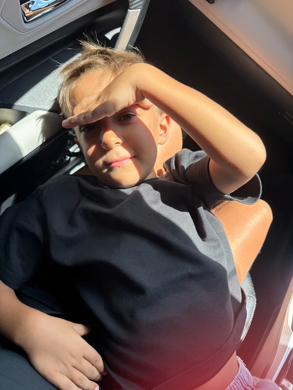 Person rests in car, shields eyes from sun in Ubud