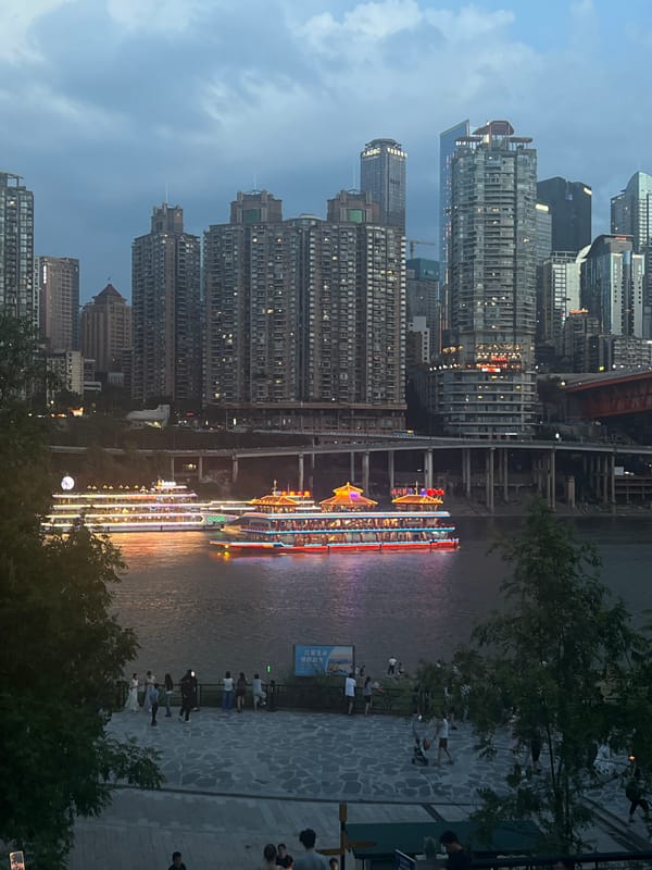 Chongqing's Jiangbeicheng riverfront comes alive at dusk