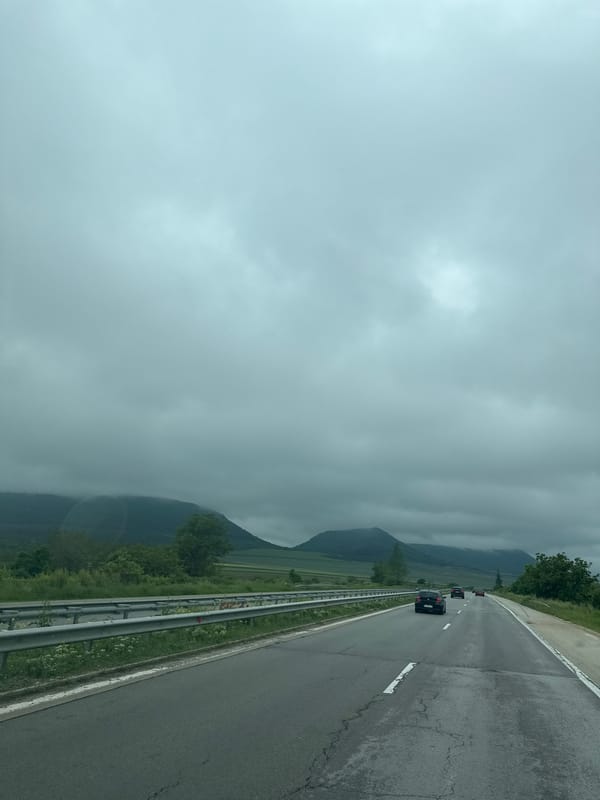 Morning traffic flows normally on highway near Nevsha, Bulgaria