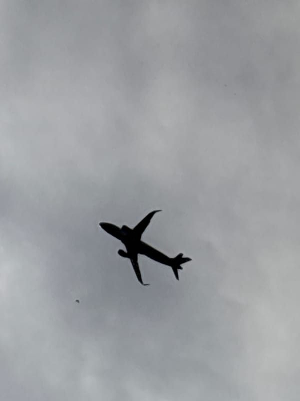 Aircraft photographed against cloudy sky in Perm, Russia