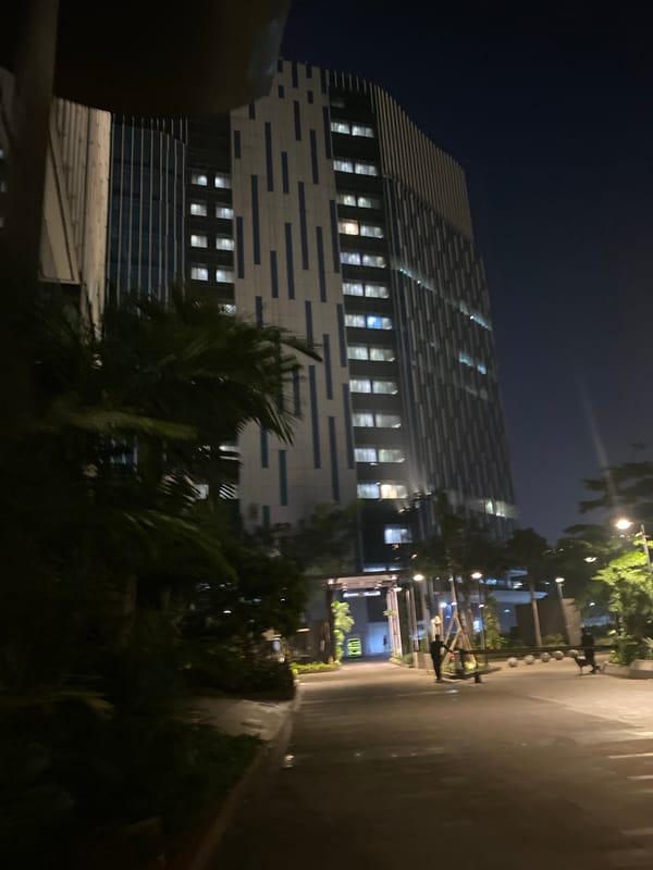 Evening at an upscale Central Jakarta rooftop bar and restaurant