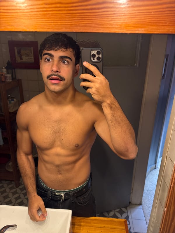 Man takes mirror selfies in Avellaneda bathroom