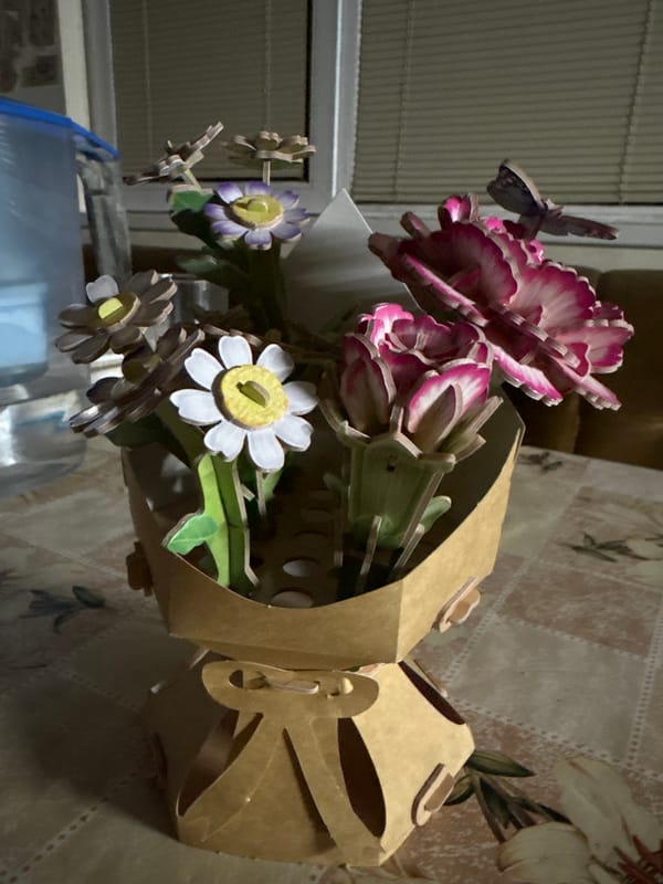 Handmade cardboard flower bouquet spotted in Bulgarian town