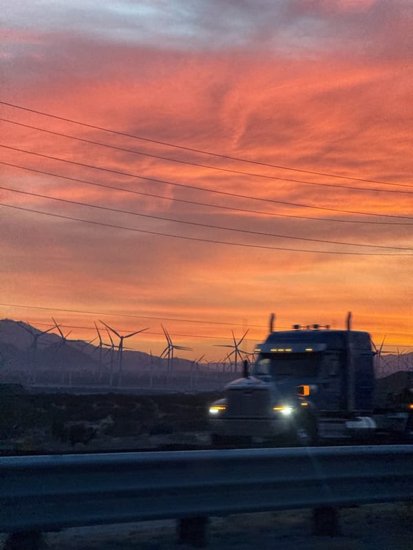 Desert sunset illuminates wind farm near Desert Hot Springs