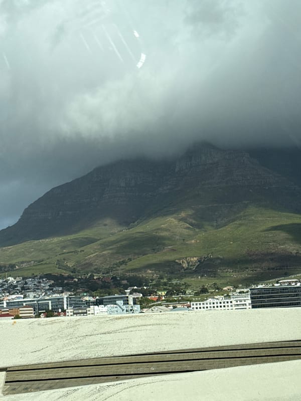 Table Mountain partially obscured by clouds in Cape Town