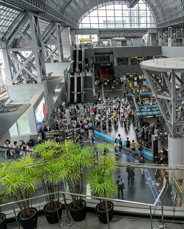 Morning documentation of Kyoto Station's architectural interior features