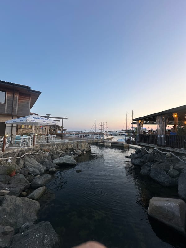 Sunset at Nesebar's harbor and beach, golden hour