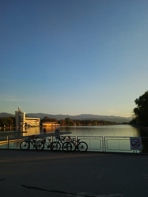 Golden hour waterfront scenes captured in Plovdiv, Bulgaria