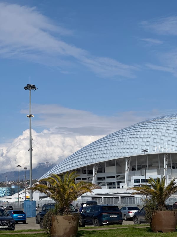 Fisht Olympic Stadium and streetscape documented in Sirius, Russia