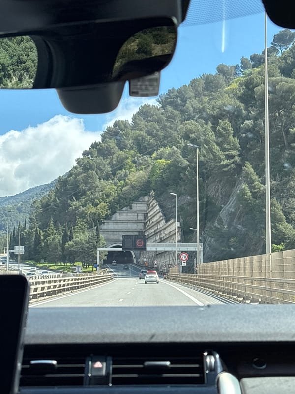 Vehicle approaches tunnel on highway near Nice, France