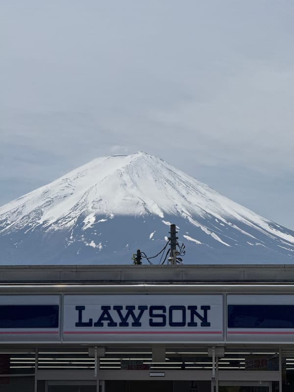 Mount Fuji observed under overcast skies in Fujikawaguchiko