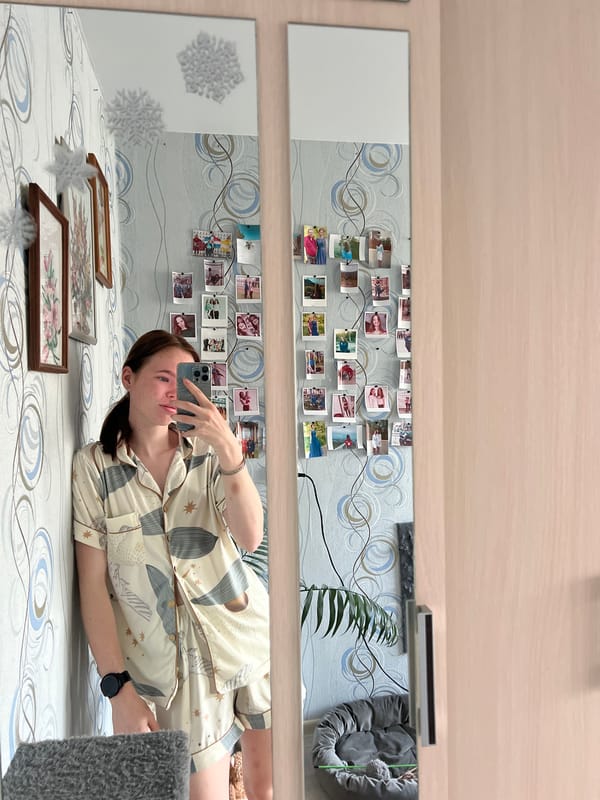 Woman takes late-night selfie in bedroom in Chaikovsky, Russia