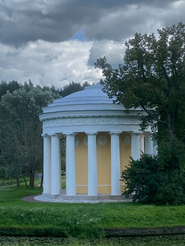 Wandering Pavlovsk Park's neoclassical grounds on a summer morning