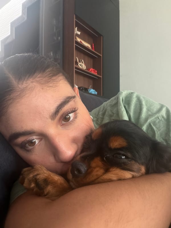 Woman cuddles small dog in quiet moment, Puebla