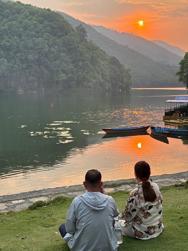 Sunset gathering captured at Phewa Lake, Pokhara