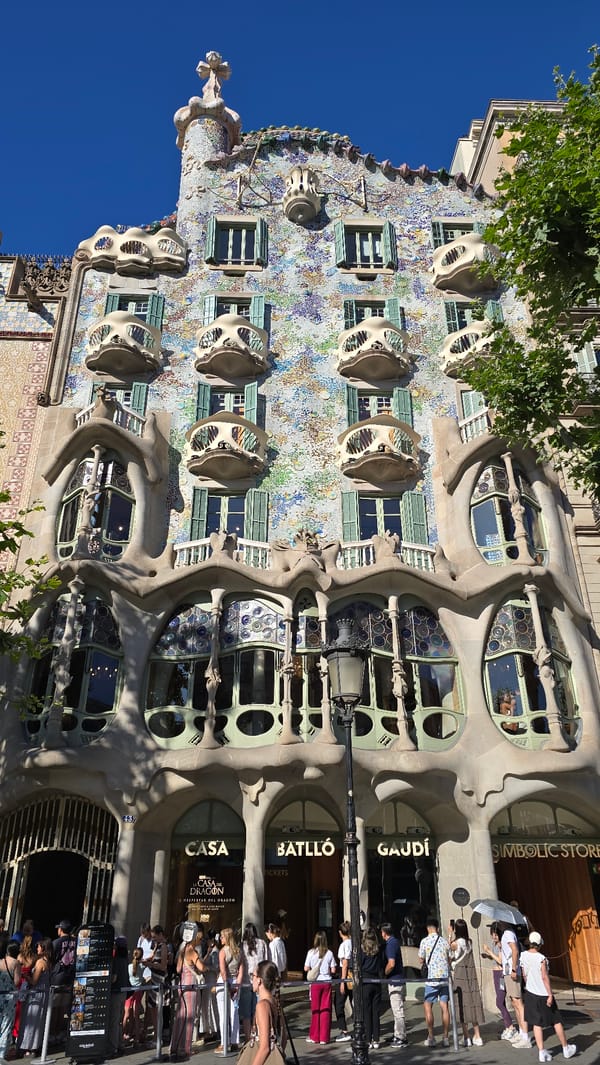 Casa Batlló's mosaic facade shot from street level