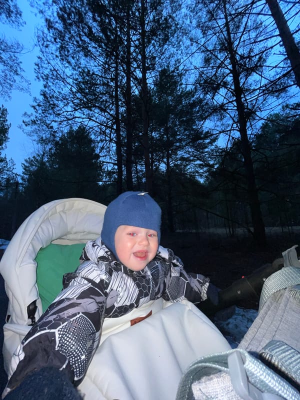 Mother and baby enjoy forest outing in Chaikovsky