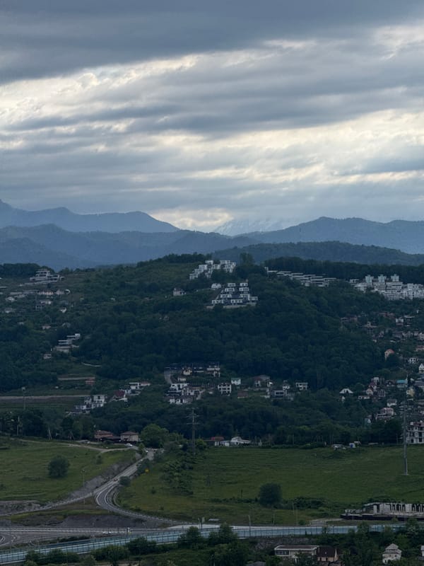 Dawn panoramic views captured across mountainous Sochi landscape