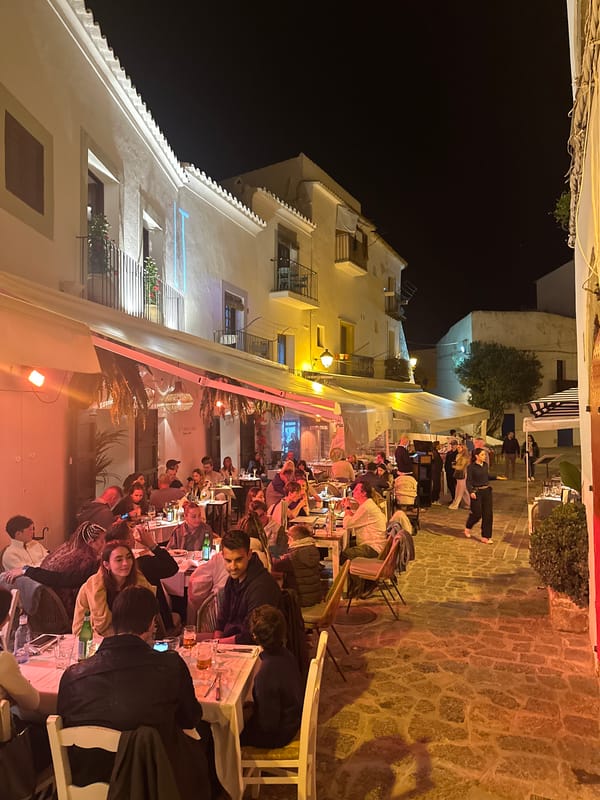 Evening stroll documented through historic Ibiza old town district