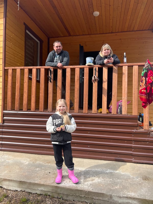 Family gathering documented in rural Bol'shakino, Russia