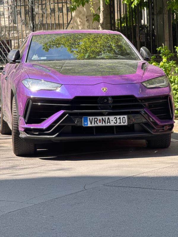Purple Lamborghini Urus spotted parked on Budapest street