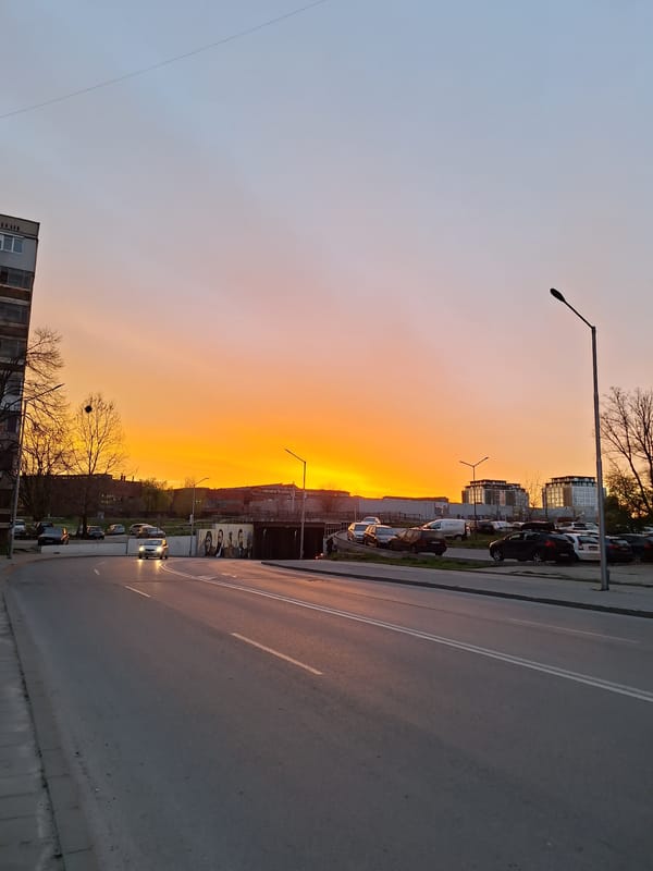 Sunset street scene documented in Ruse, Bulgaria
