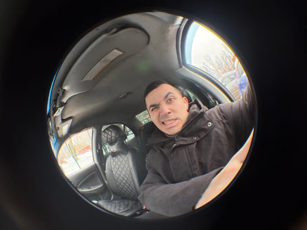 Morning winter drive documented through fisheye photos in Izhevsk