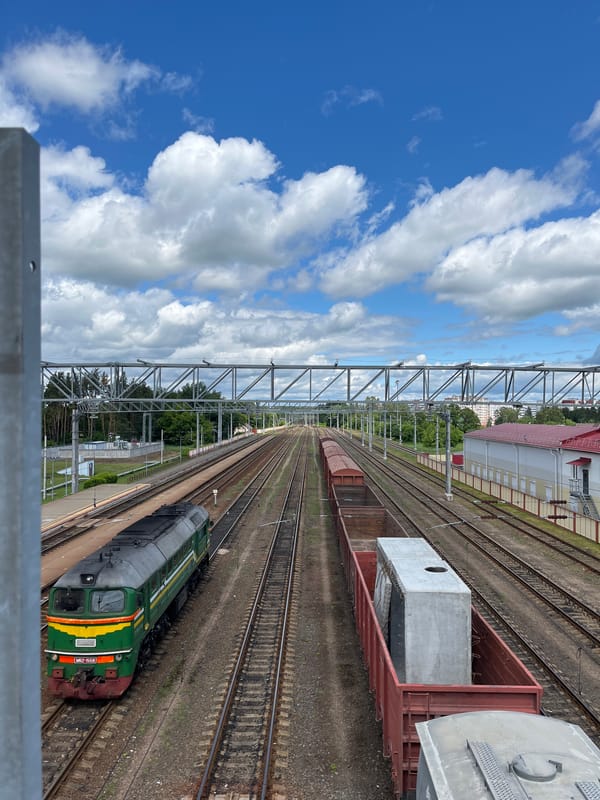 Railway station and rural roads in Svietlahorsk, Belarus