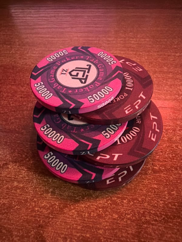 Poker chips photographed in decorative arrangements in Russian town