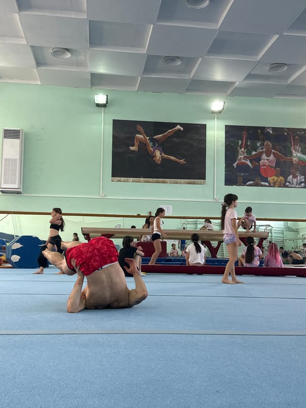 Gymnastics training session documented in Blagoevgrad, Bulgaria