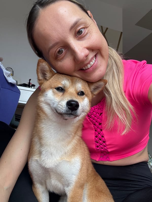 Woman exercises on yoga mat at home in Latvia