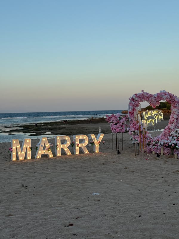 Beach Marriage Proposal Setup at Sunset in Kuta Selatan