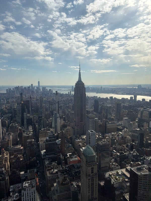 Aerial view captures NYC skyline with Empire State Building