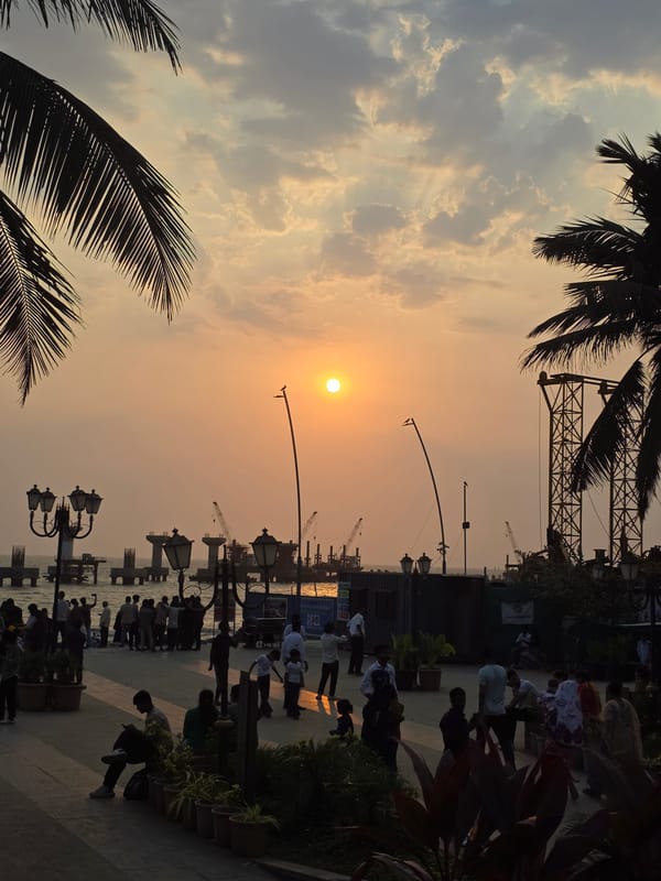Mumbai sunset scenes captured including infrastructure and street life